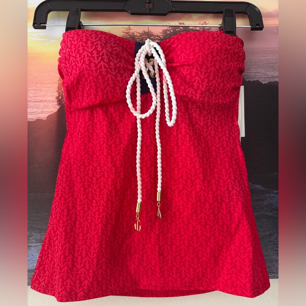 Sperry Top-Sider Red Strapless Swimwear Top with Rope Detail/XS/ New with tag